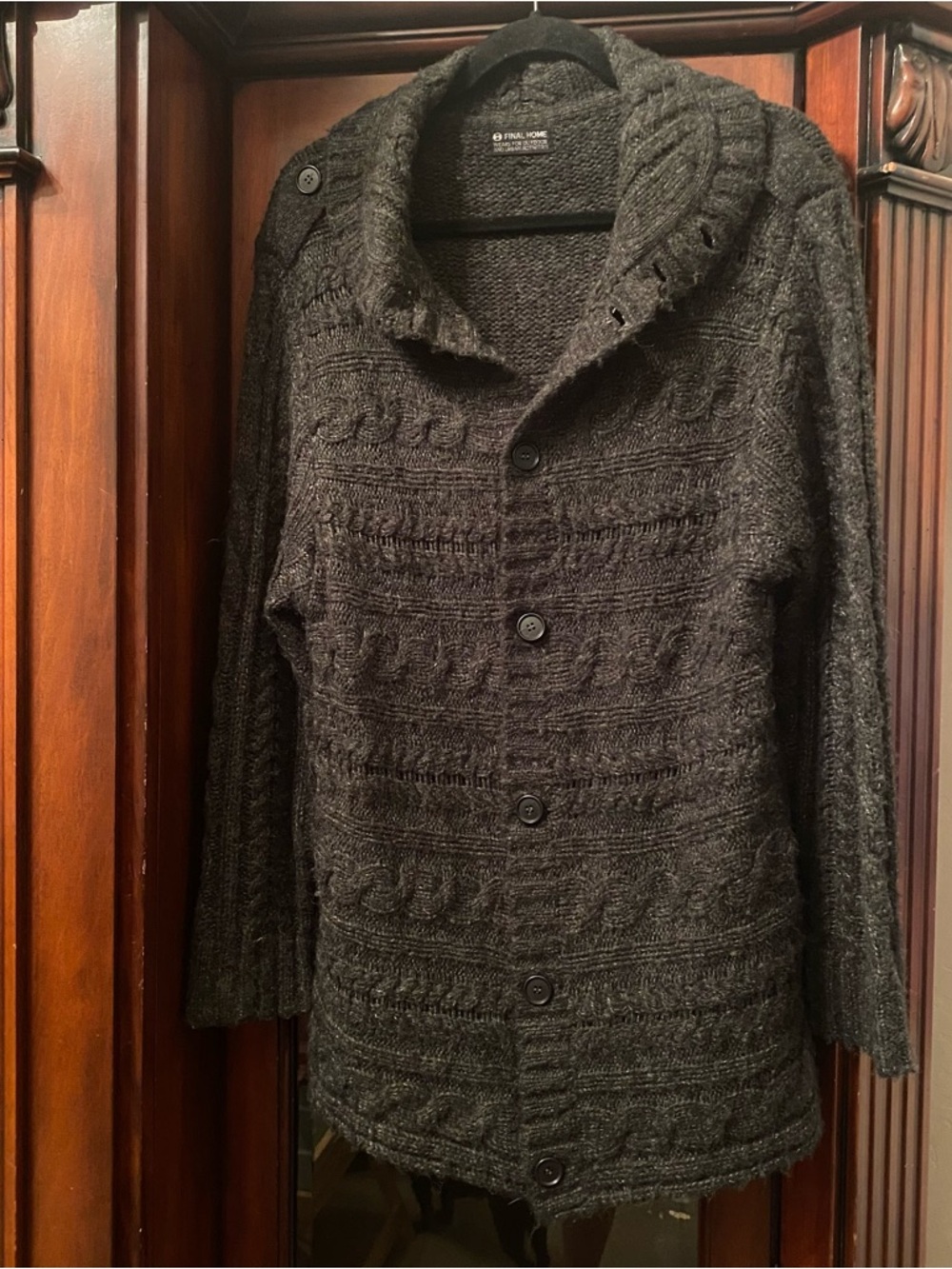 RARE Vtg FINAL HOME Chunky Cable Knit Cardigan Sweater Japanese Label Tsumura Sm